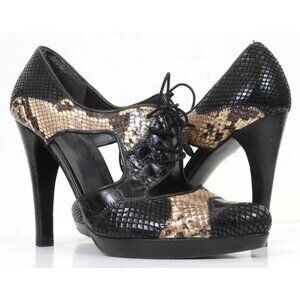 Stuart Weitzman Women's 8.5 Snakeskin Croc Leather Lace Up Stiletto Heels Funky